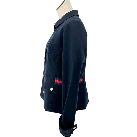 Talbots Classic Jacket Womens Size 10 Navy Red Accents Button-Front Cotton Blend - Picture 5 of 9